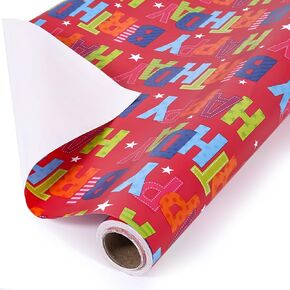 Shindel Red Birthday Wrapping Paper, 17" x 32.8 Ft. Iridescent Present Wrapping Paper Kraft Paper for Packing Mini Roll for Holiday Graduations Baby Showers