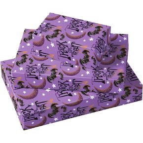 RUSPEPA Reversible Wrapping Paper Roll - Mini Roll - Pumpkin, Witch Hat, Bat and Ghost Pattern Great for Halloween, Party, Baby Shower - 17 Inches X 32.8 Feet