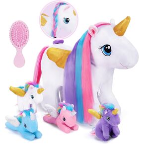 OUOZZZ Unicorn Stuffed Animal with 4 Babies Inside and a Comb 14.7" Colorful Rainbow Unicorn Plush for Kids, Girls, Daughters on Birthday, Christmas, Easter