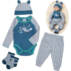 Reborn Baby Doll Clothes Little Fox 4 Pcs Set for 17-22 Inch Baby Doll Clothes Outfits Accessories Newborn Boy&Girl