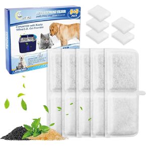 Cunina Cat Water Fountain Filter Compatible with Kastty Wireless Cat Fountain 108oz/3.2L, 12 Pack Carbon Cat Fountain Filters & 12 Pack Pre-Filter Sponge Pump