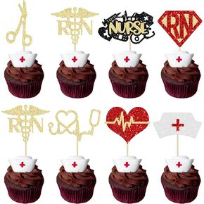 Gyufise 28Pcs Nurse Cupcake Toppers Happy Nurse Week Nursing School Graduation 2024 Cupcake Picks Thank You for Medical Nurse Themed Birthday Party Cake Decorations Supplies