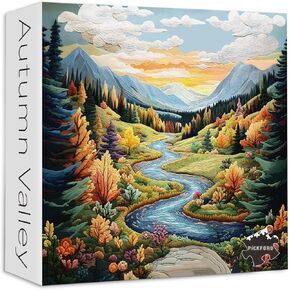 PICKFORU River Puzzles for Adults 1000 Pieces, Vintage Embroidery Mountain Puzzle Tree Plant, Difficult Challenging Landscape Puzzle as Home Decor