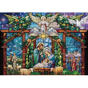 Nativity Scene Puzzles Stained Glass 1000 Piece Puzzle for Adults, Jesus Jigsaw Puzzles Puzzle, Religous Puzzle Jesus Christian Puzzle As Family Games