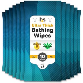 HealthSmart XL Body Wipes for Adults Bathing No Rinse, pH Balanced with Vitamin E & Aloe - Unscented Multi-use 120 Large Wet Wipes for Adults –Gentle Cleansing On-the-Go