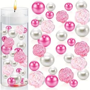 Christmas Vase Filler,91 Pcs Acrylic Canydy Cane Peppermint Gems Sensory Bin Fillers for Xmas Centerpieces Table Decorations,Table Scatters,Christmas Craft (Pink)
