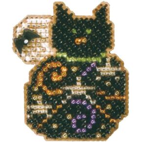 Mill Hill Magic Kitty Beaded Counted Cross Stitch Kit Halloween Ornament Kit 2006 Autumn Harvest MH18-6206