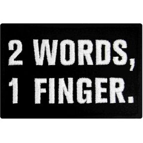 2 Words 1 Finger Patch Embroidered Badge Biker Applique Fastener Hook & Loop Emblem