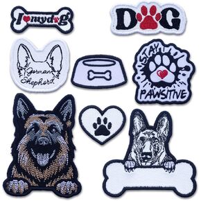 8Pcs Paw Print Iron on Patch Dog Ears Embroidery Patches German Shepherd Dog Patch Sew on Repair Embroidered Applique DIY Craft Decorative Gifts for Dog Lovers Jeans Hats Shoes Shirt Jacket Backpacks