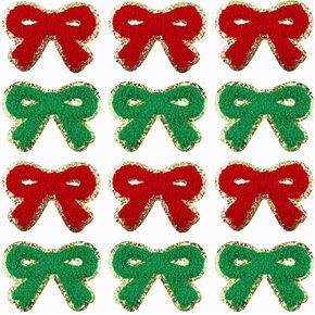 12 PCS Bow Patches Bow Iron On Patches Gold Edges Chenille Bow Applique for DIY Decorative Clothes Bags
