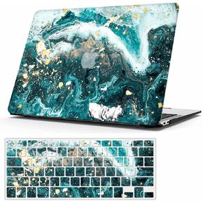 MonsDirect Case Compatible with 2020 MacBook Air 13 Inch with Touch ID A2337 M1 A2179, Hard Plastic Case Protective Cover with Keyboard Cover for 2020 Air 13.3" Retina with Touch ID, Green Marble