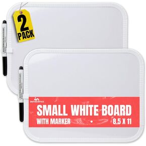 1InTheOffice Small White Board Dry Erase, 8-1/2 x 11 Inches, Wall Mounted, with Magnetic Strip & Marker, 2 Pack