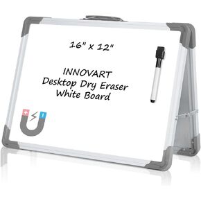 ممحاة سطح المكتب الجافة من INNOVART لوحة بيضاء مقاس 16 بوصة × 12 بوصة، حامل سبورة بيضاء صغير مغناطيسي مزدوج الجوانب مع أقدام مضادة للانزلاق، قابلة للطي للقيام بقائمة المفكرة مع مقبض، مذكرة محمولة على سطح الطاولة للأطفال والمكتب والمنزل in Kuwait