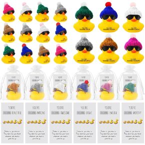 Liliful 24 Set Inspirational Mini Rubber Ducks with Glasses You Are Awesome Sign Yellow Ducks Employee Appreciation Thank You Gift with Cheer Cards