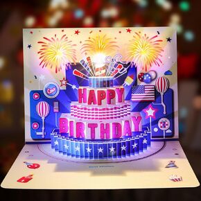 hanmir Birthday Cards,Fireworks,Light and Music Greeting Cards with Blowable Pop Up Cake,Happy Birthday Card for Women Men Kids