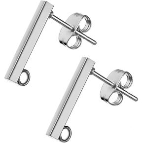 10pcs Adabele 316 Grade Surgical Stainless Steel Hypoallergenic 10mm Rectangle Bar Earring Posts Findings 10 Earnut Back Open Ring for DIY Earrings Jewelry Making SEF10-10