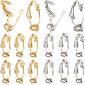 SUNNYCLUE 1 Box 40Pcs 2 Colors Gold Earring Converter Brass Clip on Earrings with Post Non Pierced Ears Converters Findings Silver Flat Back Earring Clips for Jewelry Making Earring supplies DIY Craft