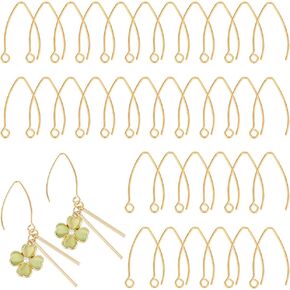 UNICRAFTALE About 50pcs Golden V-Shape Stainless Steel Earring Hooks Metal Ear Wires Drop Earring Hook with Horizontal Loop for Jewelry Making DIY Earring Findings 25.5x15x0.8mm