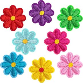 8pcs Daisy Flower Iron on Patch, Cute Flower Sew on Repair Patch, Floral Embroidered Applique Sewing Accessories for Hat Bag Jackets Jeans Shoes Decoration- 8 Colors
