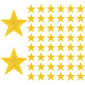 50Pcs Gold Stars Iron on Patches 1 Inch Yellow Sew on Embroidered Patches DIY Applique Embellishments Star Decor Appliques for Clothes Craft Jackets Hats Backpacks Bag Jeans Repairing Decor