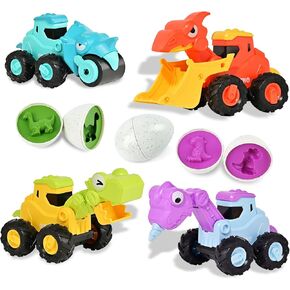 Press and Go Car Toys for Toddlers 1-3, Baby Dinosaur Truck & Dinosaur Eggs, Infant Play Vehicle Set Push Go Friction Car Toys for 1 2 3 Year Old Boys Girls Birthday Gifts