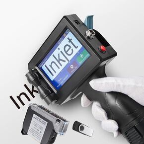 Handheld Printer Portable Labeler M6 600g with 4.3 Inch HD LED Touch Screen use for QR-Code Barcode Date Logo Batch Print on Card Bag Box Wood Glass Plastic with Black Ink Cartridge with Pen (ZF-M6)