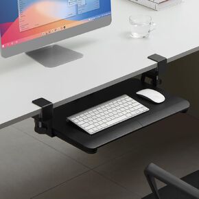 Keyboard Tray Under Desk, Slide Out Computer Keyboard & Mouse Tray with C Clamp-on Mount Easy to Install,24" W（Including Clamps） X 12"D Small Size,Black