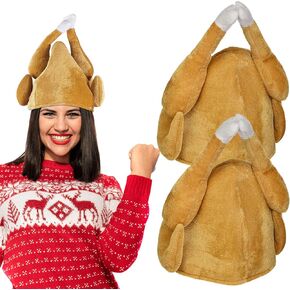 Wittocs 2 Pack Plush Roasted Turkey Hats for Thanksgiving Christmas Halloween Costume Dress Up Party