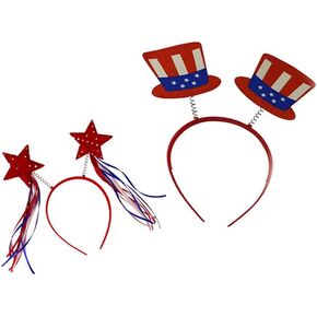 Dzrige 2Pcs Patriotic Head Boppers Headband Stars Mini Hat Headbands Patriotic Hair Hoop Headwear for Independence Day 4th of July Party Props Decoration