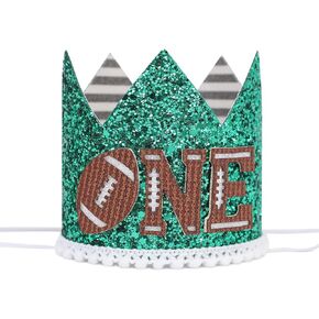 Football 1st Birthday Hat- Sports Theme 1st Birthday Decorations,First Year Down Party Hat,Football First Birthday Green Crown,Football Cake Smash Party Photo Props