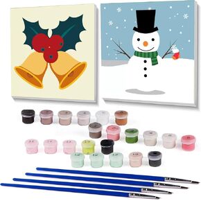 MjhRcll 2 Pack Framed Paint by Number for Kids Ages 8-12,Easy Christmas Paint by Number,DIY Watercolor Paint by Numbers Kits on Canvas,Paint by Number for Home Wall Decor (8x8inch)