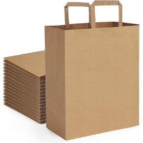 BagDream 12x7x17 50Pcs Large Paper Grocery Bags with Handles Kraft Brown Paper Grocery Gift Bags, Shopping Retail Merchandise Bags, Flat Handles Recycled Takeout/To Go Bags Paper Barrel Sack Bags