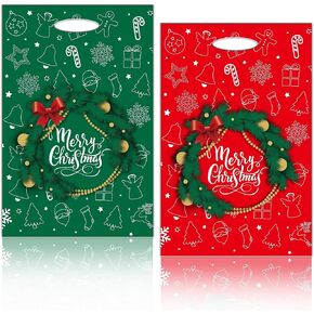jabberwpacking 100pcs Christmas Gift Bags 7.8"x11.8" Medium Plastic Christmas Gift Wrapping Bags for Gifts Presents Xmas Holiday Party