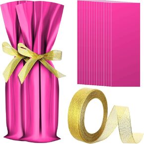 Yeaqee 50 Pcs Christmas Wine Bottle Gift Bags with Gold Bow Ribbons Metallic Wine Bags Gift Wrap for Wine Holiday Party Favor Bags, 18 x 6 Inch (Gold)