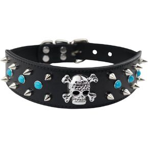 Spiked Dog Collar -Adjustable PU Leather Pet Collar for Small Medium Large Dogs Gift for Boys Girls Dog Pink-M