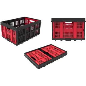 Plastic Collapsible Storage Crate, Folding Storage Basket for Home, Shopping and Office-Red