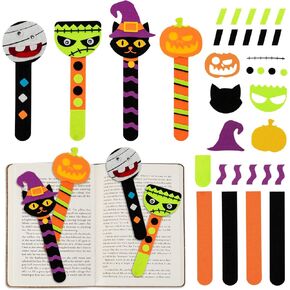 Shemira 16 Pack Halloween Crafts for Kids, Halloween Bookmark Craft for Party Favors, Halloween Trick or Treating Gifts Toys, Halloween Miniatures Prizes for Kids, Halloween School Art Activities