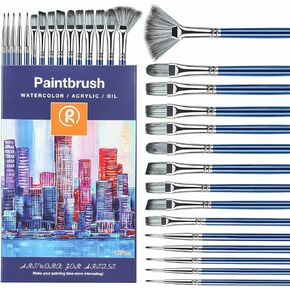 Acrylic Paint Brush Set, 15pcs Nylon Hair Acrylic Painting Brush, Sutiable for All Purposes Children Adult Painting