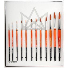KINGART 1080D Premium Radiant Series Golden Synthetic Brushes, Set of 12, for Acrylic, Oil and Watercolor, Gift Box