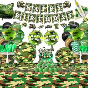 Camo Birthday Party Decoration - Army Party Supplies, Plates Cups Napkins Camo Tablecloth Happy Birthday Banner Balloons Cake Toppers for Boy Camouflages Hunting Military Party Supplies(Banner)