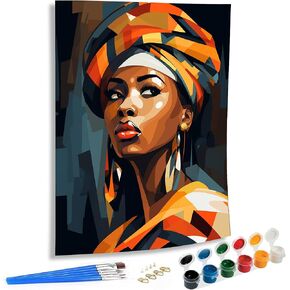 SKRYUIE Paint by Numbers Kit for Adults Beginner African Woman, Acrylic African American Oil Painting by Numbers Kits with PaintBrushes Paintwork Art Crafts Canvas for Home Decor 16x20 inch