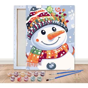 Bimkole Framed Paint by Numbers Kit for Adults Snowman, DIY Oil Painting Kit on Canvas with Paintbrushes and Acrylic Pigment, for Paint by Numbers for Beginner, for Home Wall Decor 8x12inch/20x30 cm