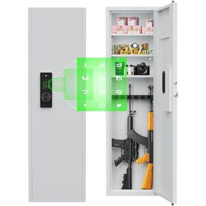 53" Wall Gun Safe, Wall Safe Between Stud, Hidden Wall Gun Safe for Rifles with Adjustable Shelves,Assembled Rifle Gun Safe for Storage Firearm Money Valuables White