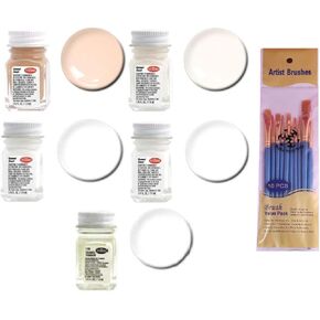 Make Your Day White Enamel Paint Variety, Cream, Light Ivory, Gloss White, Flat White, and Thinner 1/4 oz (Pack of 9) Paint Brushes