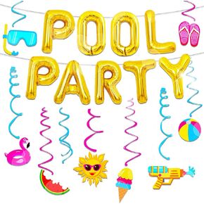 Summer Pool Beach Party Decoration, Pink Pool Party Balloon, Summer Birthday Bash Party Decorations Tropical Balloons Banner for girls Swimming Water Luau Tropical Hawaii Party Decoration Supplies