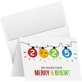 2025 Merry Christmas Happy New Year Holiday Greeting Cards – Blank Fold Over Cards & Envelopes, Funny Emoji Cards – For New Year’s Gift & Presents | 10 Per Pack | 4.25 x 5.5" (A2 Size) (White)