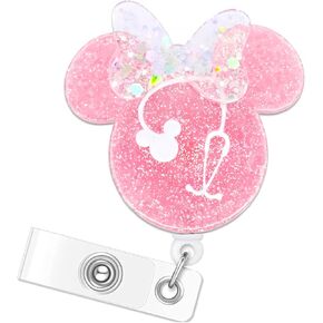 Cute Nurse Badge Reel Glitter Pink Cartoon Mouse Badge Reel Name Tag ID Clip Retractable Holder Funny for Nurses Medical Assistant Accessories Pharmacy Nursing Student RN CNA ER Hospital Work