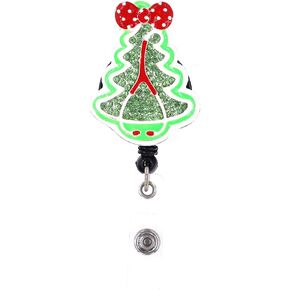 Cute Christmas Tree Badge Holder Medical Retractable Badge Holder Holiday Badge Reel for Nurse/Doctor