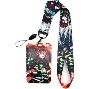 Anime Lanyard with ID Holder for Kamado Tanjirou Slayer Neck Lanyard for Keys Keychain Mobile Phone Strap Badge Holder