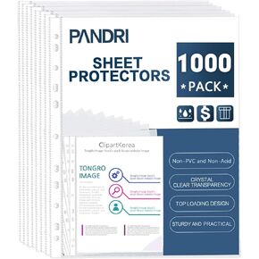 Sheet Protectors, PANDRI 1000 Pack Clear Heavy Duty Plastic Page Protectors Sheet Reinforced 11-Hole Fit for 3 Ring Binder Fits Standard 8.5 x 11 Paper, 9.25 x 11.25 Top Loaded, Excluding Acid